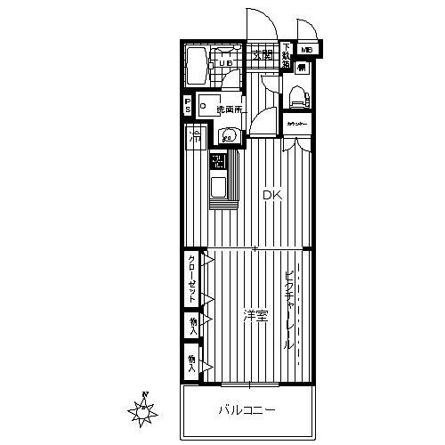 Floor plan. 1DK, Price 22,900,000 yen, Occupied area 33.48 sq m , Balcony area 5.25 sq m