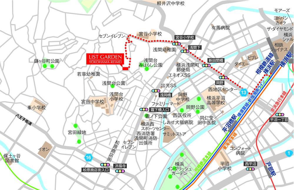 Local guide map. Address: Nishi-ku, Yokohama-shi Asamadai 38-72