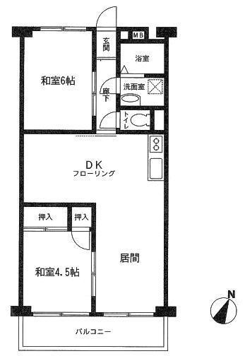 Floor plan. 2LDK, Price 12.8 million yen, Footprint 54.6 sq m , Balcony area 6.48 sq m