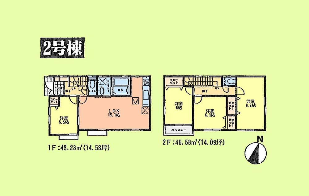 Floor plan. (Building 2), Price 42,800,000 yen, 4LDK, Land area 107.38 sq m , Building area 94.81 sq m