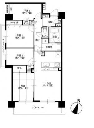 Floor plan. 3LDK, Price 32,900,000 yen, Occupied area 76.07 sq m , Balcony area 12.03 sq m