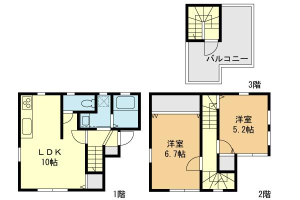 Floor plan. 29,558,000 yen, 2LDK, Land area 54.28 sq m , Building area 59.19 sq m floor plan