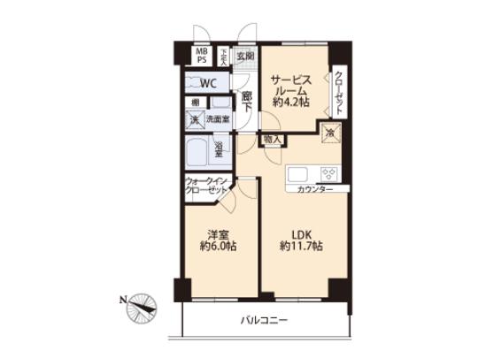 Floor plan. 1LDK, Price 25,900,000 yen, Footprint 50.6 sq m , Balcony area 8.05 sq m floor plan