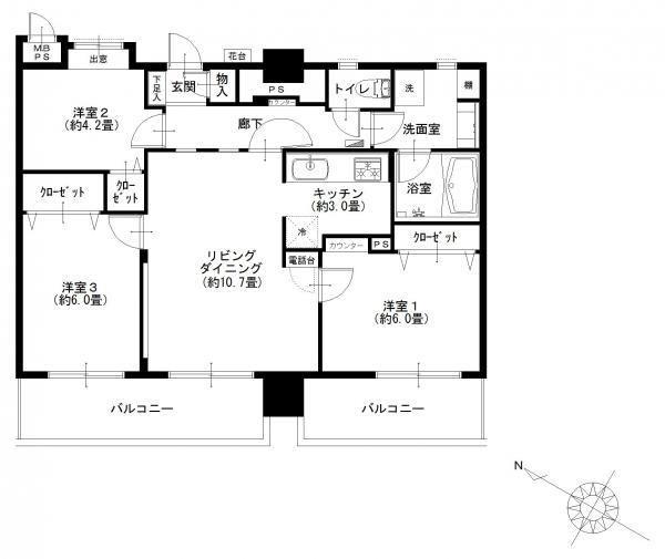 Floor plan. 3LDK, Price 41,900,000 yen, Occupied area 69.82 sq m , Balcony area 14.1 sq m