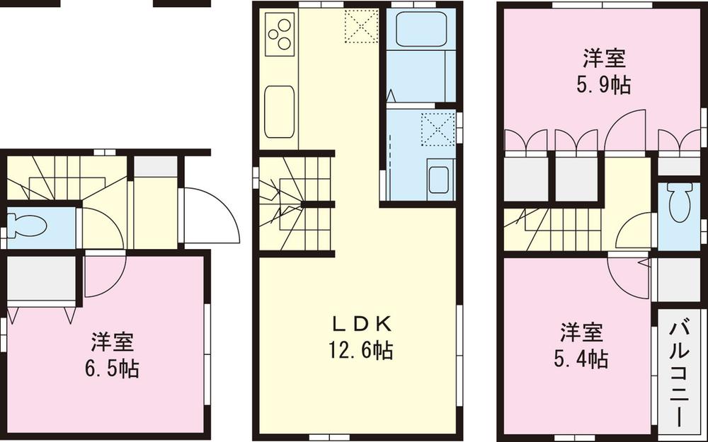 Floor plan. (A Building), Price 31,800,000 yen, 3LDK, Land area 48.44 sq m , Building area 72.48 sq m