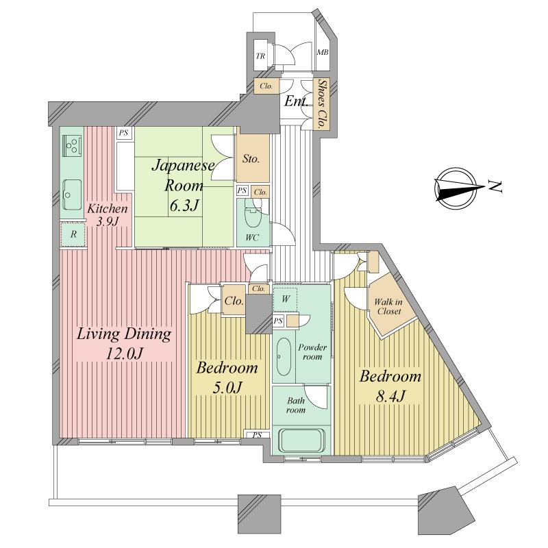 Floor plan. 3LDK, Price 54,800,000 yen, Occupied area 81.43 sq m , Balcony area 20.61 sq m