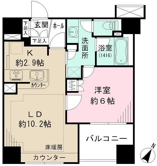 Floor plan. 1LDK, Price 29,800,000 yen, Occupied area 45.88 sq m , Balcony area 5.51 sq m