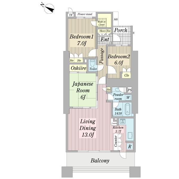 Floor plan. 3LDK, Price 44,800,000 yen, Occupied area 78.54 sq m , Balcony area 13 sq m 78.54 sq m  3LDK Southwestward