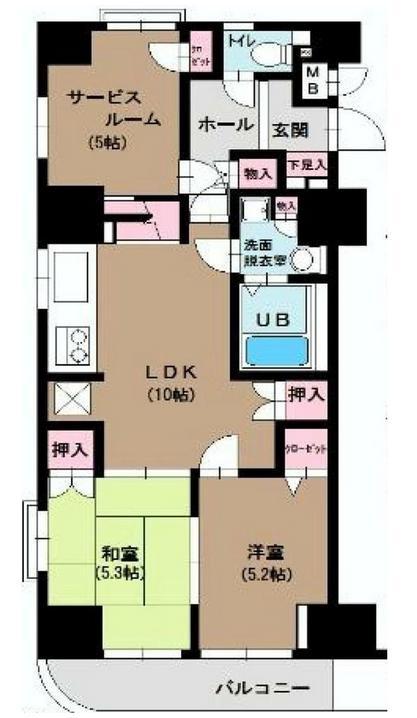 Floor plan. 2LDK+S, Price 29,800,000 yen, Occupied area 60.09 sq m , Per balcony area 5.78 sq m southwest angle room, Sunny