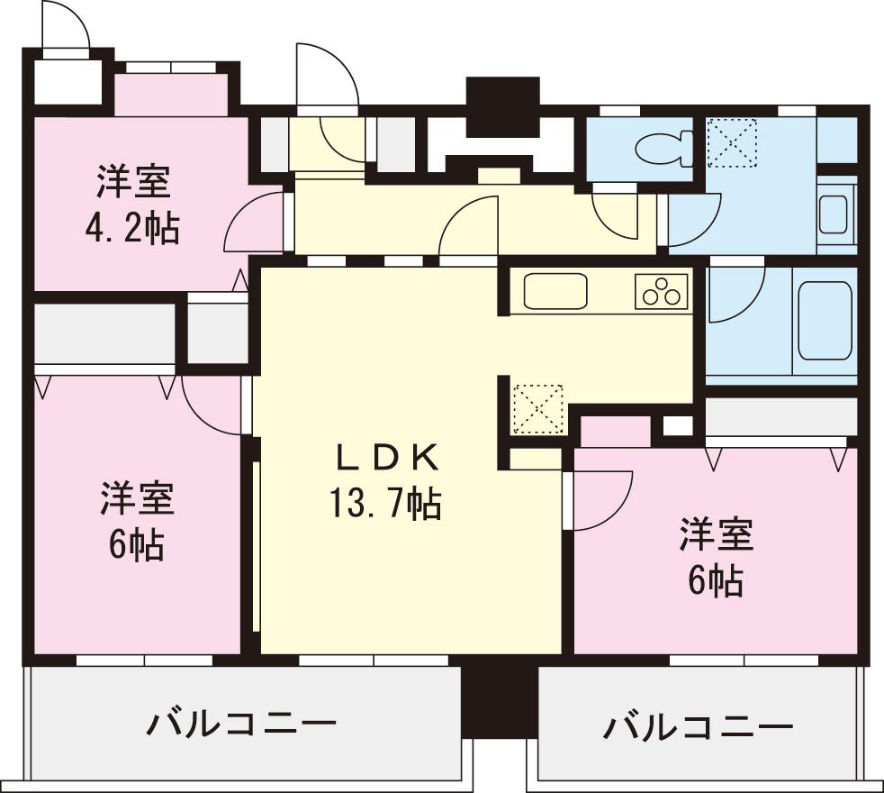 Floor plan. 3LDK, Price 41,900,000 yen, Occupied area 69.82 sq m , Balcony area 14.1 sq m