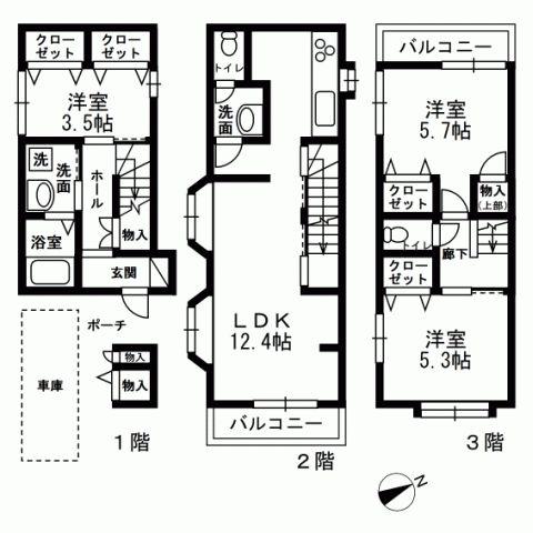 Floor plan. 33,800,000 yen, 3LDK, Land area 50.87 sq m , Building area 76.4 sq m