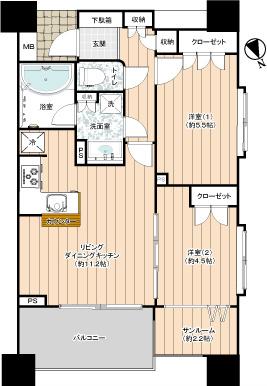 Floor plan. 1LDK + S (storeroom), Price 29,800,000 yen, Occupied area 53.95 sq m , Balcony area 5.83 sq m fit Reno Weserblick tion already