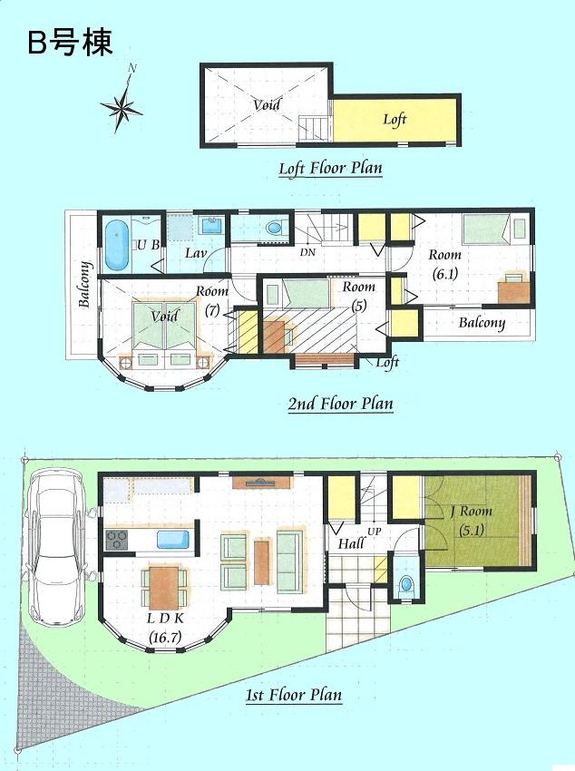 Floor plan. (B Building), Price 39,800,000 yen, 4LDK, Land area 117.61 sq m , Building area 91.45 sq m