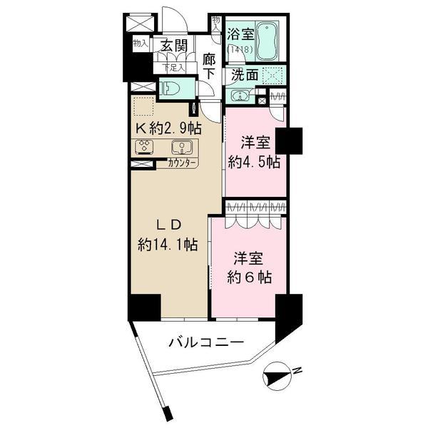 Floor plan. 2LDK, Price 36,800,000 yen, Occupied area 56.86 sq m , Balcony area 7.87 sq m