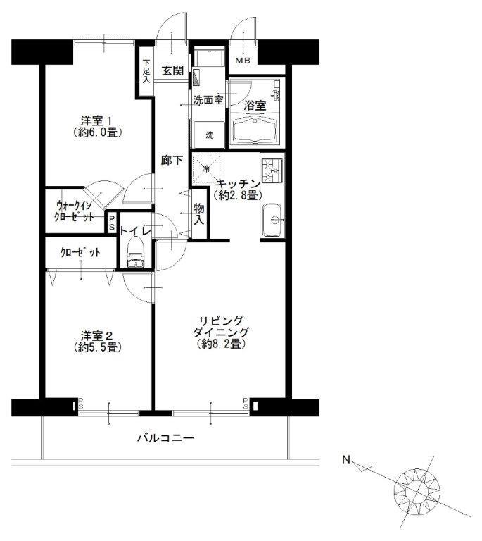 Floor plan. 2LDK, Price 27,900,000 yen, Footprint 54 sq m , Balcony area 7.2 sq m floor plan