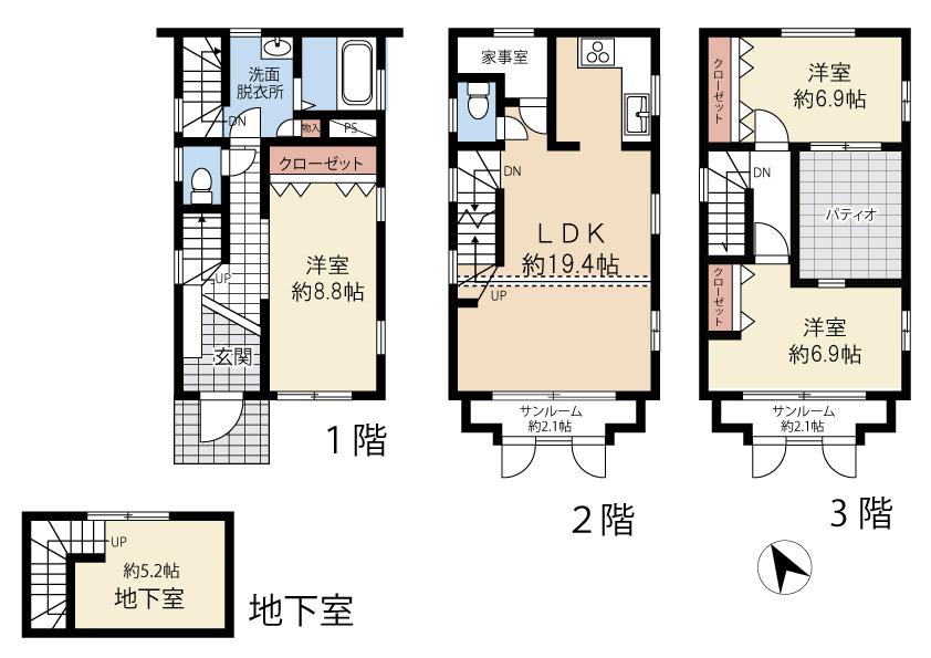 Floor plan. 63,800,000 yen, 3LDK+S, Land area 92.64 sq m , Building area 118.71 sq m