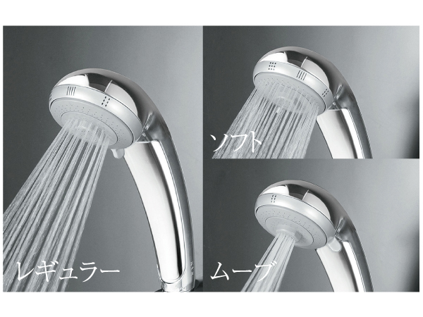 Bathing-wash room.  [shower head] Functional shower head that are three types of water flow to your liking available. Also easy switching of the water flow.