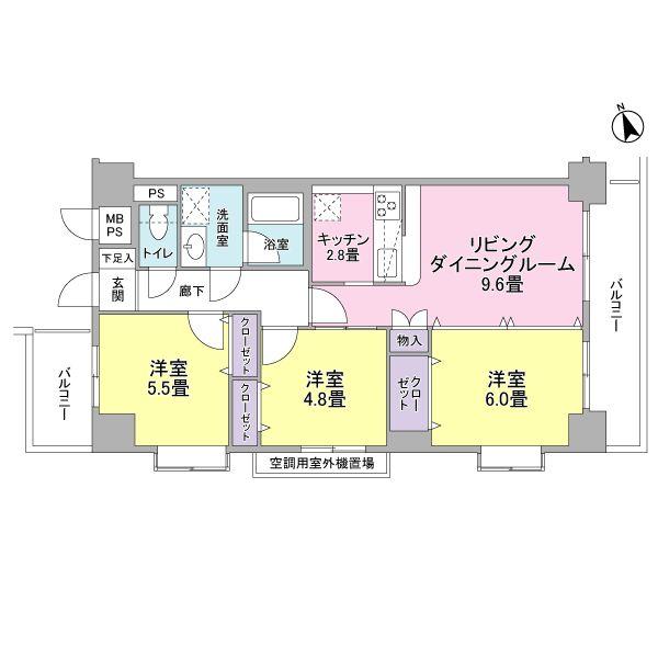 Floor plan. 3LDK, Price 29,800,000 yen, Footprint 66 sq m , Balcony area 11.85 sq m Floor.