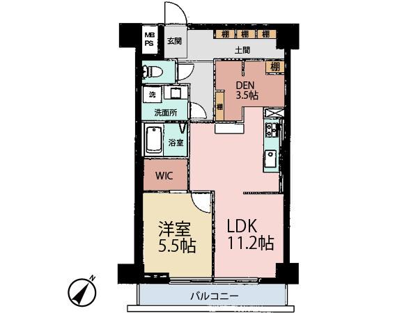 Floor plan. 1LDK + S (storeroom), Price 24,950,000 yen, Footprint 49.9 sq m , It is also possible floor plan to enter directly to DEN from the balcony area 5.4 sq m Doma.