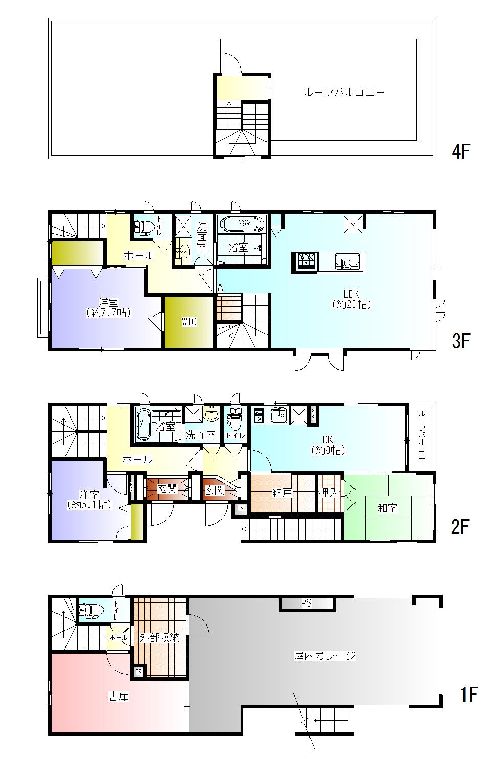 Floor plan. 74,800,000 yen, 4LDDKK + S (storeroom), Land area 114.27 sq m , Building area 163.33 sq m