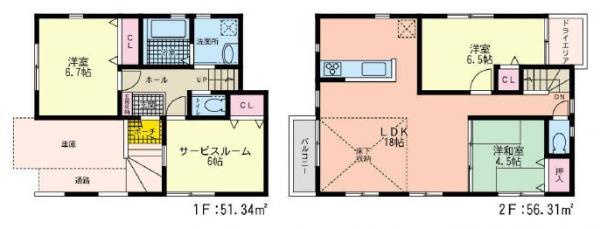 Floor plan. 43,800,000 yen, 2LDK+2S, Land area 116.18 sq m , Building area 107.65 sq m