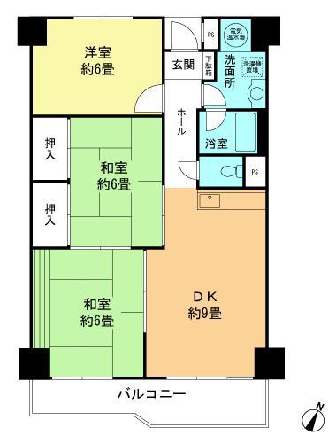 Floor plan. 3DK, Price 24,800,000 yen, Occupied area 60.68 sq m , Balcony area 7.81 sq m