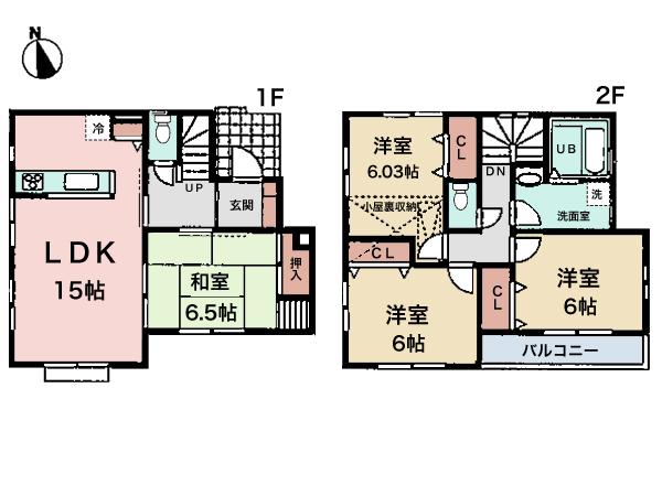 Floor plan. (Building 2), Price 31,800,000 yen, 4LDK, Land area 92.21 sq m , Building area 94.39 sq m