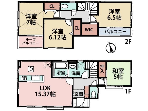 Floor plan. (5 Building), Price 30,800,000 yen, 4LDK, Land area 95.44 sq m , Building area 96.45 sq m