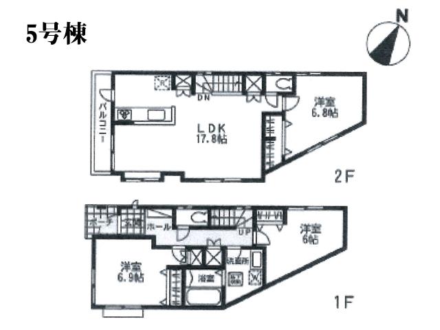 Floor plan. (5 Building), Price 26,800,000 yen, 3LDK, Land area 105.55 sq m , Building area 90.42 sq m