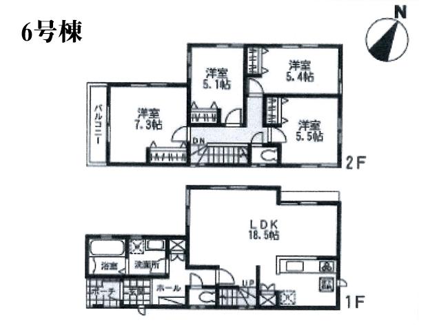 Floor plan. (6 Building), Price 32,800,000 yen, 4LDK, Land area 100.07 sq m , Building area 98.22 sq m