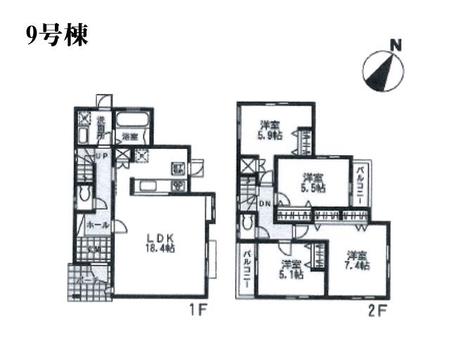 Floor plan. (9 Building), Price 30,800,000 yen, 4LDK, Land area 124.41 sq m , Building area 99.41 sq m