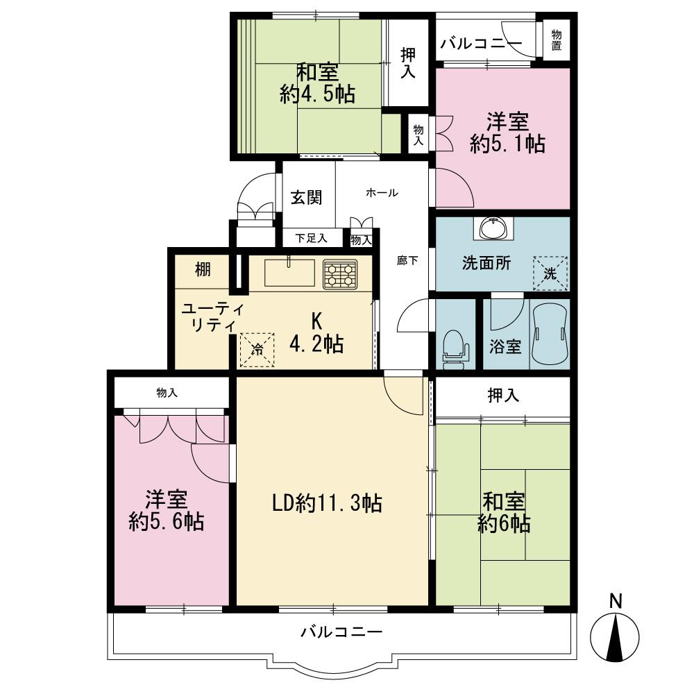 Floor plan. 4LDK, Price 17.5 million yen, Occupied area 89.37 sq m , Balcony area 11.44 sq m