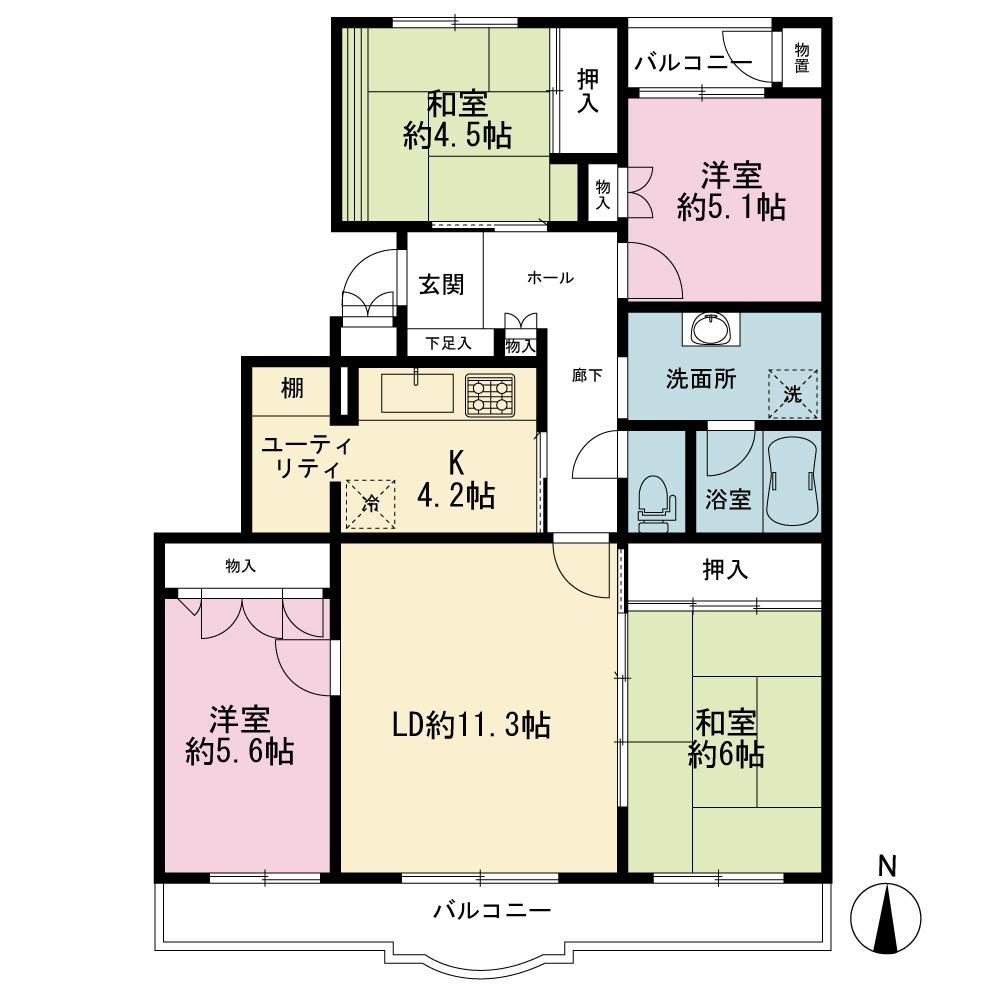 Floor plan. 4LDK, Price 17.5 million yen, Occupied area 89.37 sq m , Balcony area 11.44 sq m