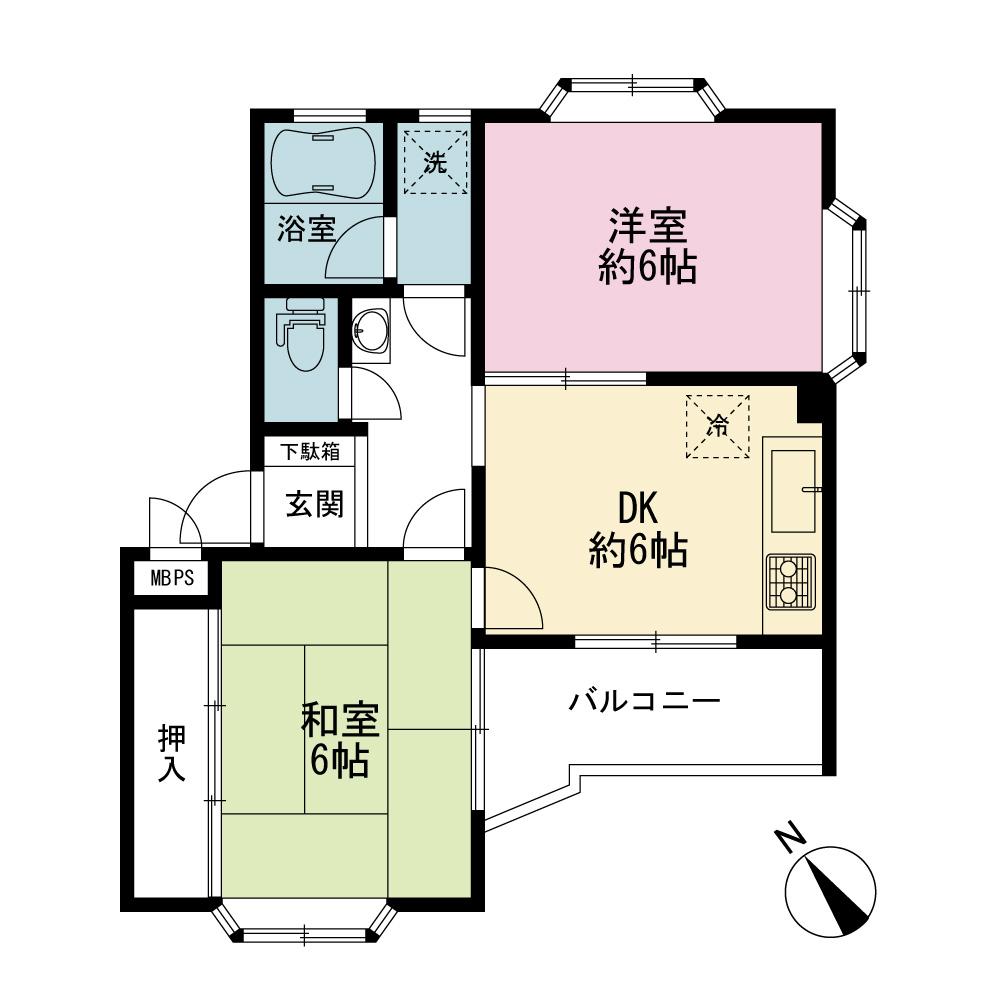 Floor plan. 2DK, Price 11 million yen, Occupied area 42.14 sq m , Balcony area 4.13 sq m