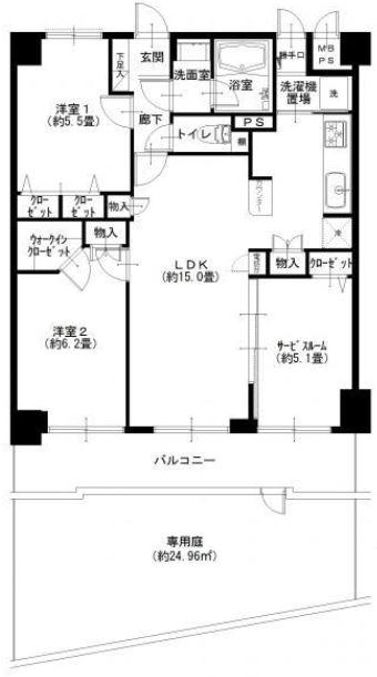 Floor plan. 2LDK + S (storeroom), Price 27,900,000 yen, Footprint 70.2 sq m , Balcony area 11.22 sq m 70.20 sq m 2LDK + services Room! Balcony + is equipped with a private garden!