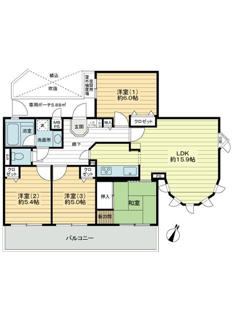 Floor plan. 4LDK, Price 30,800,000 yen, Occupied area 82.64 sq m , Balcony area 13.5 sq m