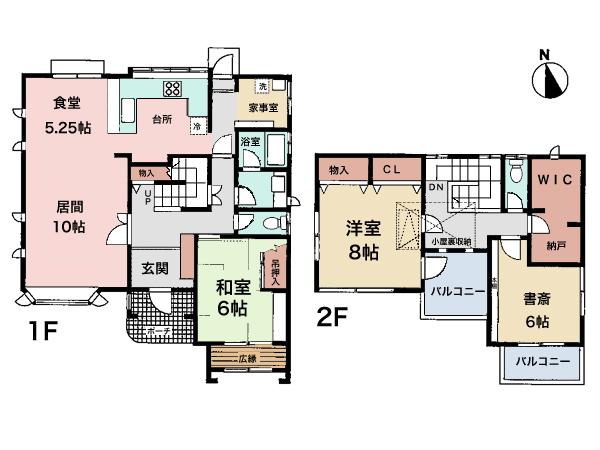 Floor plan. 54,800,000 yen, 3LDK + S (storeroom), Land area 317.14 sq m , Building area 118.47 sq m storage rich and all the living room 6 quires more, Zenshitsuminami orientation in good per sun! There is a happy housework room to housewife.