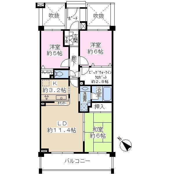 Floor plan. 3LDK, Price 25,900,000 yen, Occupied area 70.68 sq m , Balcony area 11.5 sq m