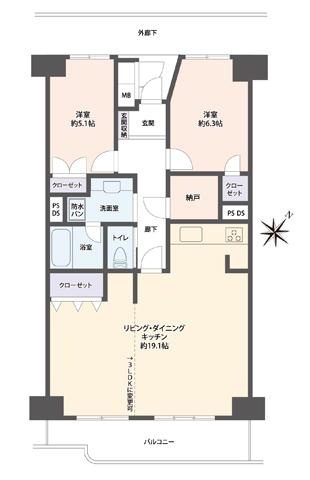 Floor plan. 2LDK, Price 18,800,000 yen, Occupied area 70.73 sq m , You can change on the balcony area 7.89 sq m 3LDK.