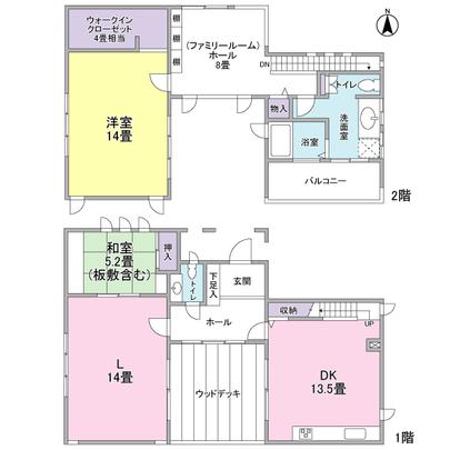 Floor plan. 2L ・ The floor plan of the DK type, Of about 8 tatami equivalent of second floor hall and the equivalent of about 4 tatami