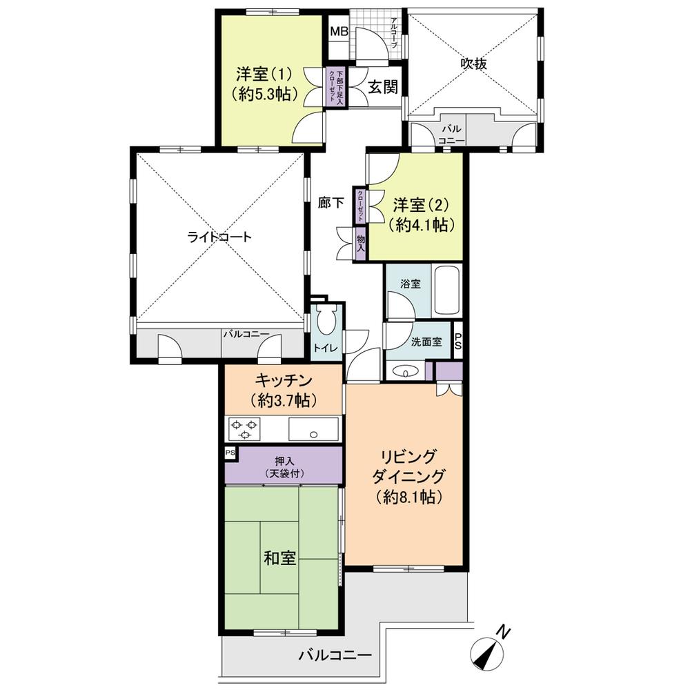 Floor plan. 3LDK, Price 26,800,000 yen, Occupied area 68.83 sq m , Balcony area 11.85 sq m
