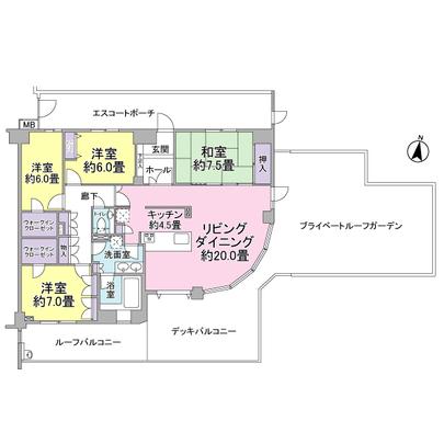 Floor plan. Footprint 120.00 sq m . east ・ Day in the south of the corner room and the 11th floor, View good