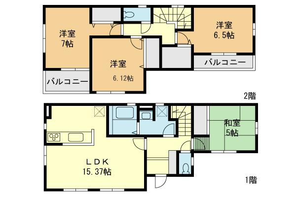 Floor plan. (5 Building), Price 30,800,000 yen, 4LDK, Land area 95.44 sq m , Building area 96.45 sq m