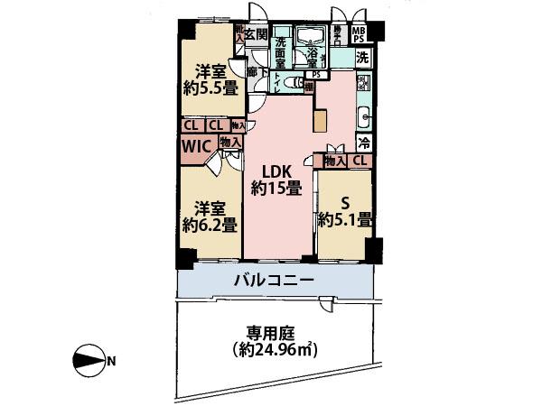 Floor plan. 2LDK + S (storeroom), Price 27,900,000 yen, Footprint 70.2 sq m , Onto a balcony area 11.22 sq m large private garden, There is a sense of open-room.