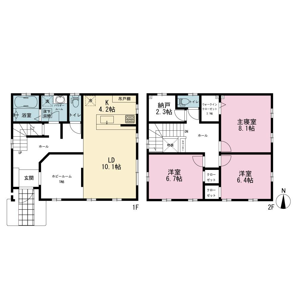 Floor plan. 55,800,000 yen, 3LDK + S (storeroom), Land area 175.23 sq m , Building area 109.57 sq m 3LDK + Hobby Room