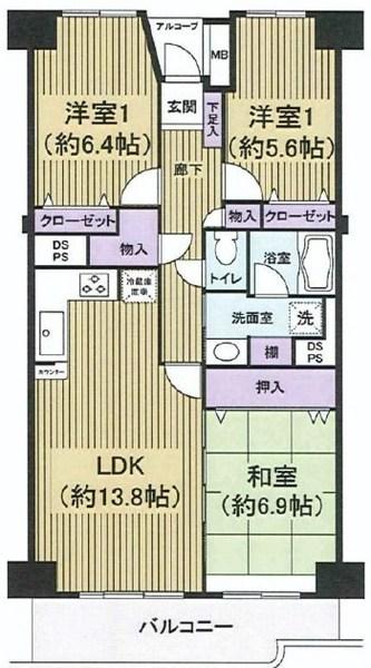 Floor plan. 3LDK, Price 26,900,000 yen, Footprint 77.4 sq m , Balcony area 8.4 sq m