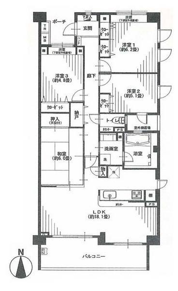 Floor plan. 4LDK, Price 38,900,000 yen, Occupied area 93.51 sq m , Balcony area 11.87 sq m
