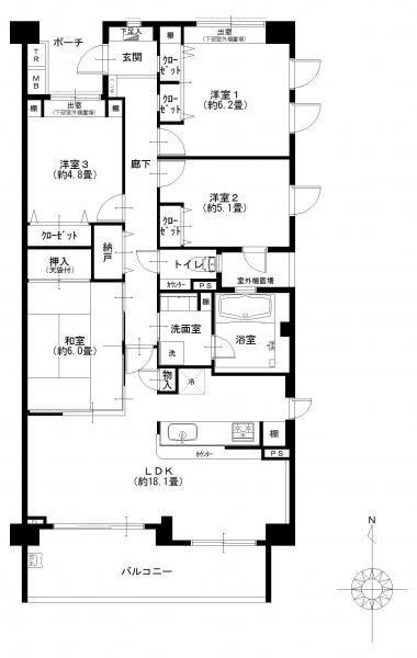 Floor plan. 4LDK, Price 38,900,000 yen, Occupied area 93.51 sq m , Balcony area 11.87 sq m floor plan.