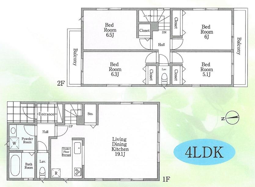 Floor plan. (1 Building), Price 45,800,000 yen, 4LDK, Land area 138.9 sq m , Building area 102.28 sq m