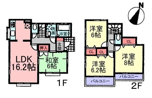 Floor plan. (Building 2), Price 35,800,000 yen, 4LDK, Land area 125.09 sq m , Building area 96.05 sq m